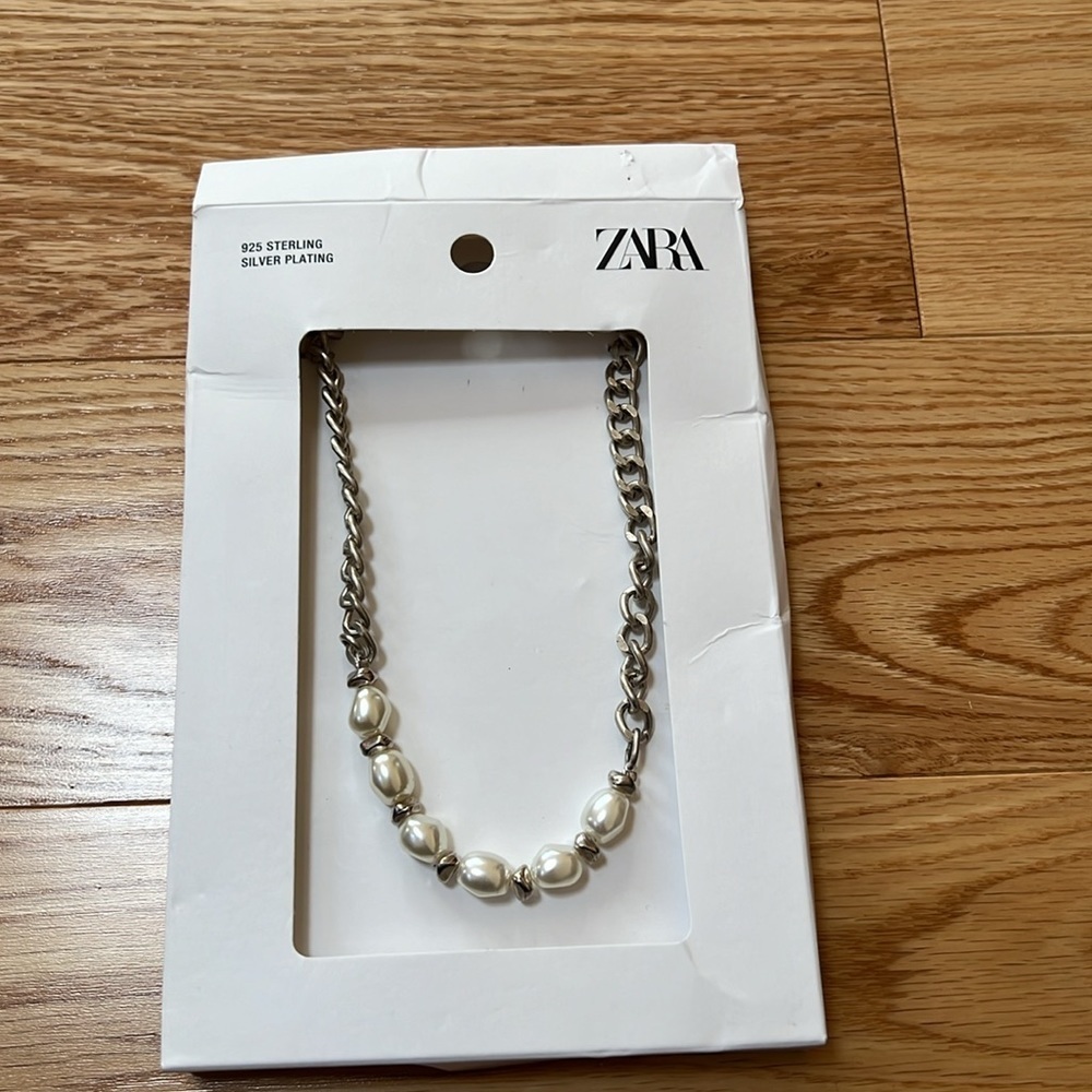 New! Zara sterling silver plating with faux pearl necklace.